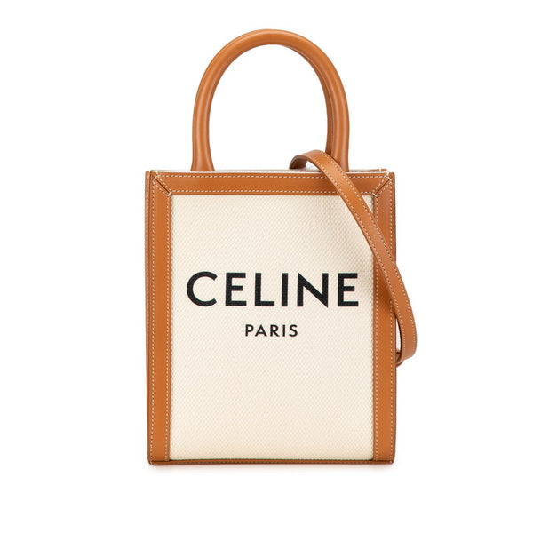 セリーヌ ミニ バーティカル カバ ハンドバッグ ショルダーバッグ 2WAY ナチュラル タン キャンバス カーフ レディース CELINE 【中古】