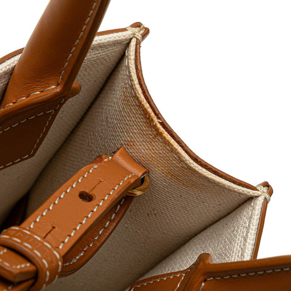 セリーヌ ミニ バーティカル カバ ハンドバッグ ショルダーバッグ 2WAY ナチュラル タン キャンバス カーフ レディース CELINE 【中古】