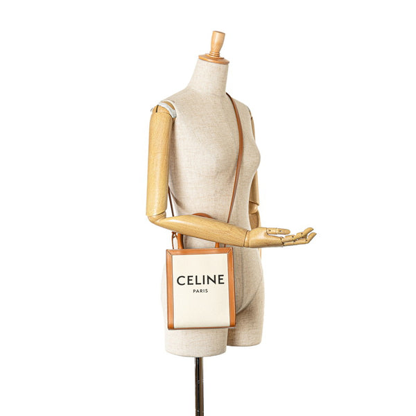 セリーヌ ミニ バーティカル カバ ハンドバッグ ショルダーバッグ 2WAY ナチュラル タン キャンバス カーフ レディース CELINE 【中古】