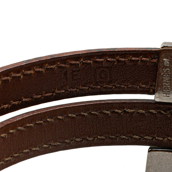 エルメス プスプス バングル ブラウン シルバー レザー メタル レディース HERMES 【中古】
