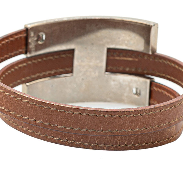 エルメス プスプス バングル ブラウン シルバー レザー メタル レディース HERMES 【中古】