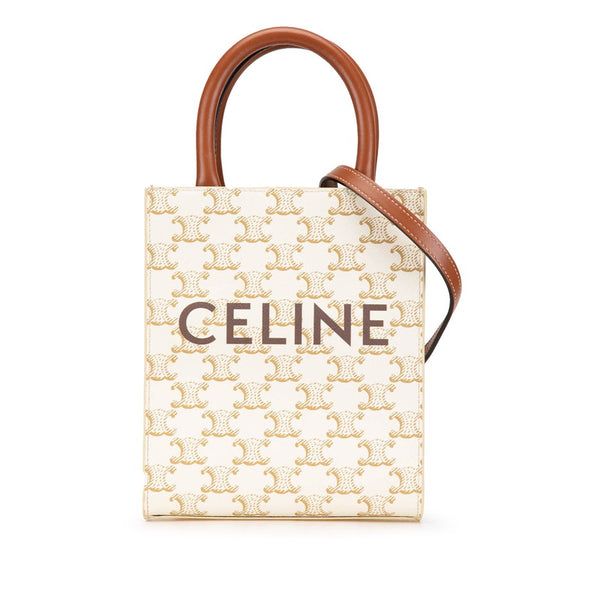 セリーヌ トリオンフ ミニ バーティカル カバ ハンドバッグ ショルダーバッグ 2WAY ホワイト タン PVC レザー レディース CELINE 【中古】