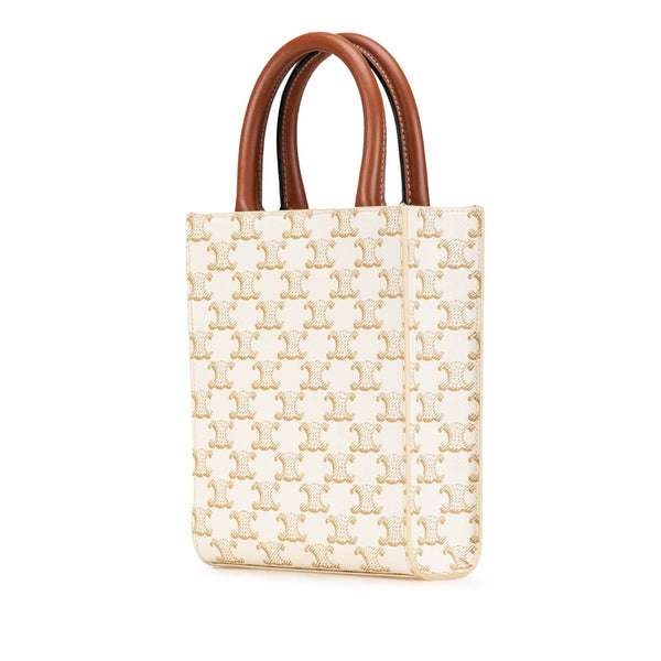 セリーヌ トリオンフ ミニ バーティカル カバ ハンドバッグ ショルダーバッグ 2WAY ホワイト タン PVC レザー レディース CELINE 【中古】