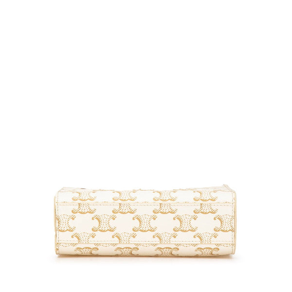 セリーヌ トリオンフ ミニ バーティカル カバ ハンドバッグ ショルダーバッグ 2WAY ホワイト タン PVC レザー レディース CELINE 【中古】