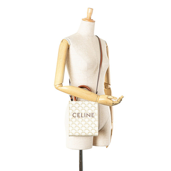 セリーヌ トリオンフ ミニ バーティカル カバ ハンドバッグ ショルダーバッグ 2WAY ホワイト タン PVC レザー レディース CELINE 【中古】