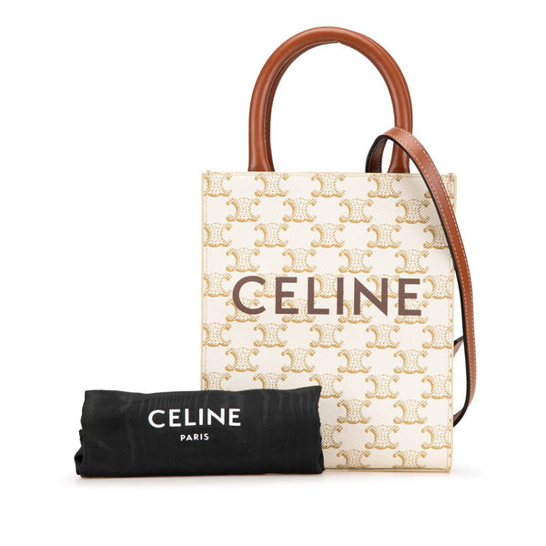 セリーヌ トリオンフ ミニ バーティカル カバ ハンドバッグ ショルダーバッグ 2WAY ホワイト タン PVC レザー レディース CELINE 【中古】
