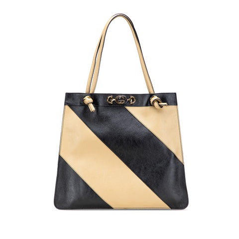 グッチ ズゥミ ホースビット バイカラー トートバッグ ショルダーバッグ 576463 ブラック グレージュ レザー レディース GUCCI 【中古】