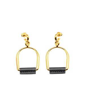 エルメス エリタージュ エケストル エトリエGM スタッドピアス ゴールド ブラック メッキ ヴォースイフト レディース HERMES 【中古】