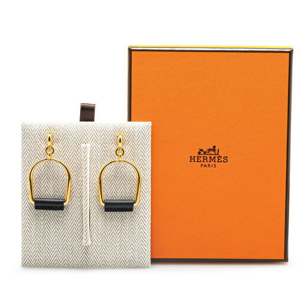 エルメス エリタージュ エケストル エトリエGM スタッドピアス ゴールド ブラック メッキ ヴォースイフト レディース HERMES 【中古】