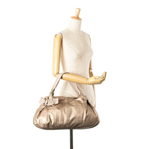 サルヴァトーレフェラガモ ヴァラリボン トートバッグ ゴールド レザー レディース Salvatore Ferragamo 【中古】