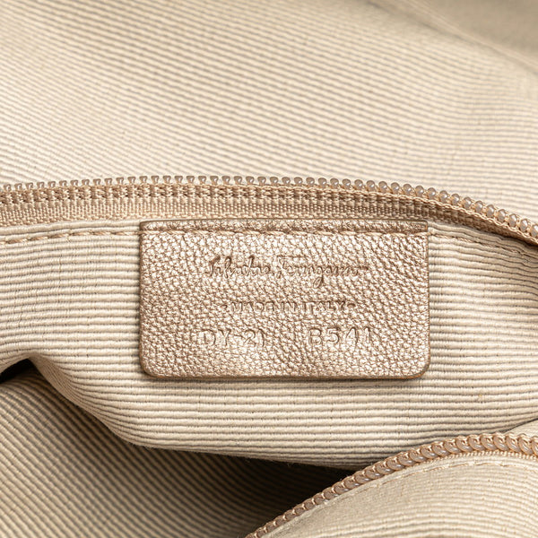 サルヴァトーレフェラガモ ヴァラリボン トートバッグ ゴールド レザー レディース Salvatore Ferragamo 【中古】