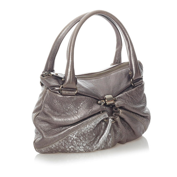 サルヴァトーレフェラガモ ガンチーニ ハンドバッグ BW-21 B105 メタリックグレー レザー レディース Salvatore Ferragamo 【中古】