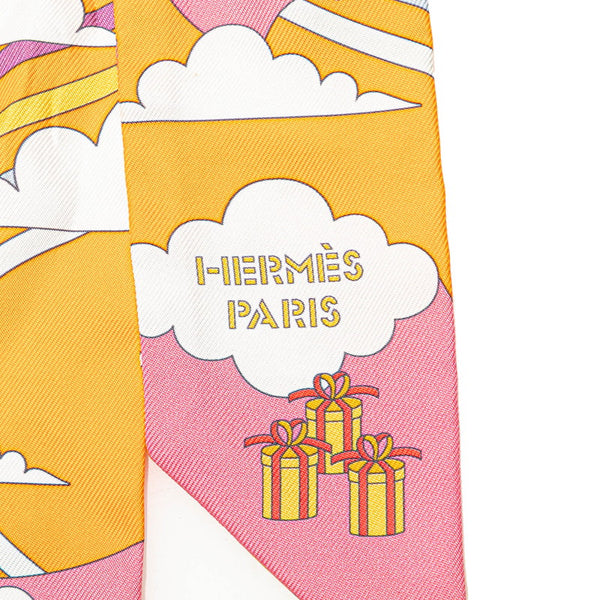 エルメス ツイリー CARRES VOLANTS 空飛ぶカレ スカーフ オレンジ ピンク マルチカラー シルク レディース HERMES 【中古】