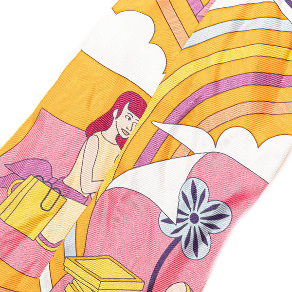 エルメス ツイリー CARRES VOLANTS 空飛ぶカレ スカーフ オレンジ ピンク マルチカラー シルク レディース HERMES 【中古】