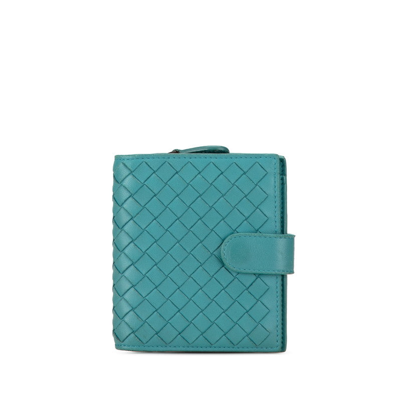 ボッテガヴェネタ イントレチャート 二つ折り財布 ブルー グリーン レザー レディース BOTTEGAVENETA 【中古】