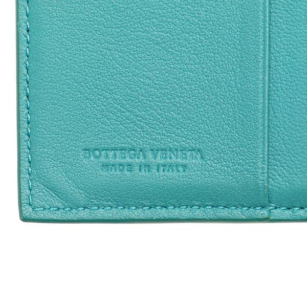 ボッテガヴェネタ イントレチャート 二つ折り財布 ブルー グリーン レザー レディース BOTTEGAVENETA 【中古】