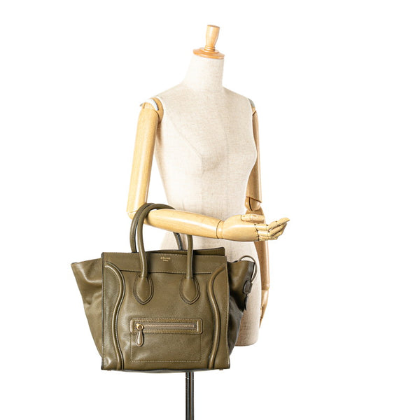 セリーヌ ラゲージ ミニショッパー ハンドバッグ オリーブ カーキグリーン レザー レディース CELINE 【中古】