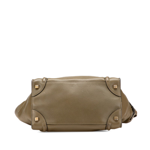 セリーヌ ラゲージ ミニショッパー ハンドバッグ オリーブ カーキグリーン レザー レディース CELINE 【中古】