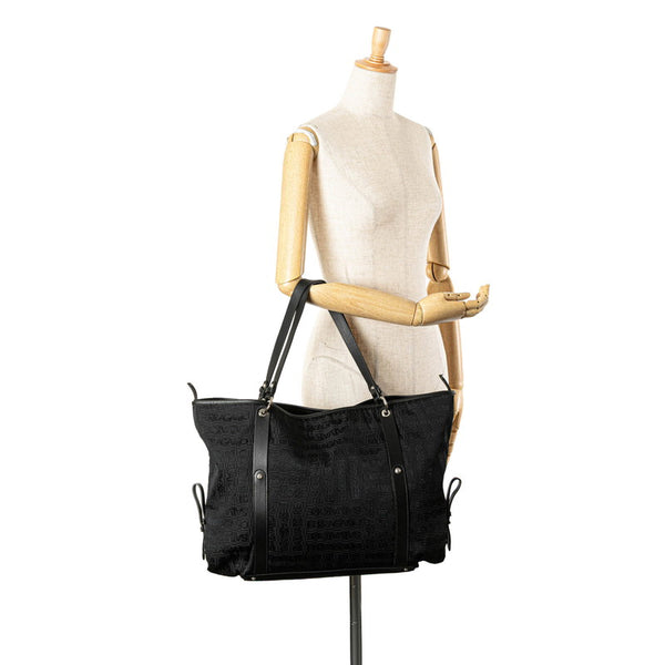 サルヴァトーレフェラガモ ロゴ トートバッグ ブラック キャンバス レザー レディース Salvatore Ferragamo 【中古】