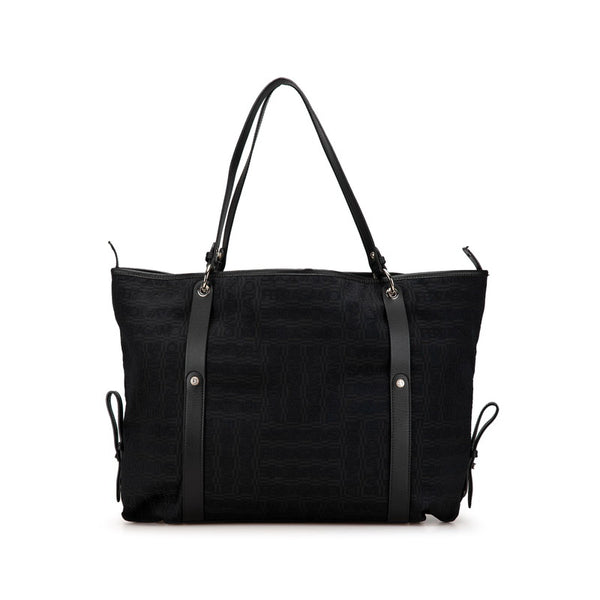 サルヴァトーレフェラガモ ロゴ トートバッグ ブラック キャンバス レザー レディース Salvatore Ferragamo 【中古】