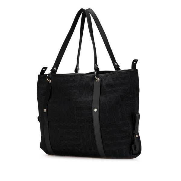 サルヴァトーレフェラガモ ロゴ トートバッグ ブラック キャンバス レザー レディース Salvatore Ferragamo 【中古】