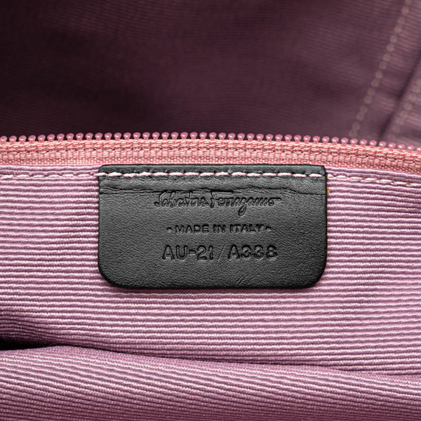 サルヴァトーレフェラガモ ロゴ トートバッグ ブラック キャンバス レザー レディース Salvatore Ferragamo 【中古】