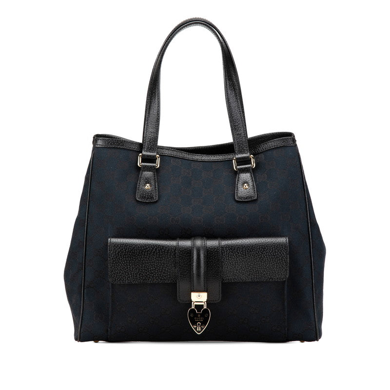 グッチ GGキャンバス トートバッグ 154389 ブラック キャンバス レザー レディース GUCCI 【中古】