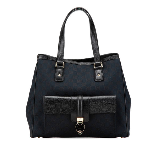 グッチ GGキャンバス トートバッグ 154389 ブラック キャンバス レザー レディース GUCCI 【中古】