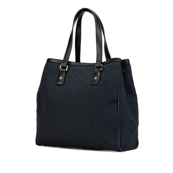 グッチ GGキャンバス トートバッグ 154389 ブラック キャンバス レザー レディース GUCCI 【中古】