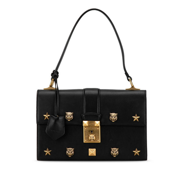 グッチ タイガー スター スタッズ ワンショルダーバッグ ハンドバッグ 421997 ブラック レザー レディース GUCCI 【中古】