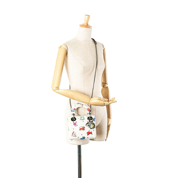 クリスチャンディオール ゾディアック 星座 ピクセル レディディオール ミニ  ハンドバッグ ショルダーバッグ 2WAY ホワイト マルチカラー レザー レディース Christian Dior 【中古】