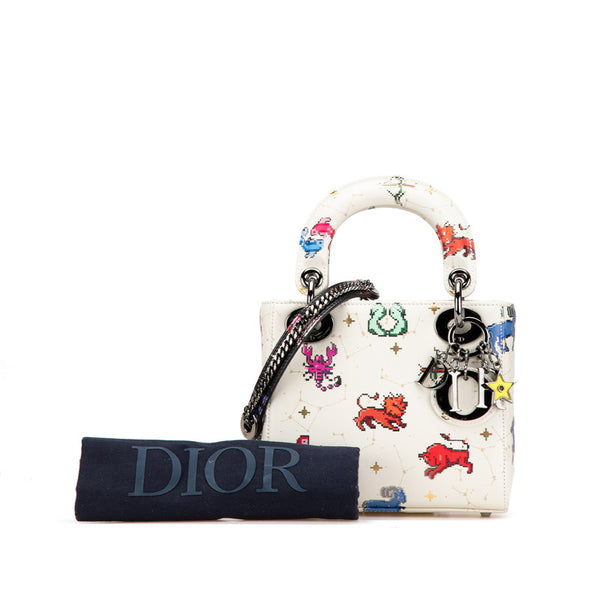 クリスチャンディオール ゾディアック 星座 ピクセル レディディオール ミニ  ハンドバッグ ショルダーバッグ 2WAY ホワイト マルチカラー レザー レディース Christian Dior 【中古】