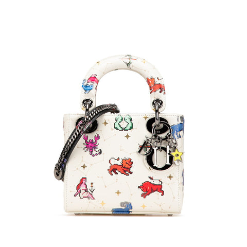 クリスチャンディオール ゾディアック 星座 ピクセル レディディオール ミニ  ハンドバッグ ショルダーバッグ 2WAY ホワイト マルチカラー レザー レディース Christian Dior 【中古】