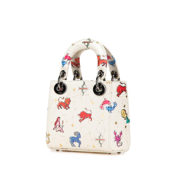 クリスチャンディオール ゾディアック 星座 ピクセル レディディオール ミニ  ハンドバッグ ショルダーバッグ 2WAY ホワイト マルチカラー レザー レディース Christian Dior 【中古】