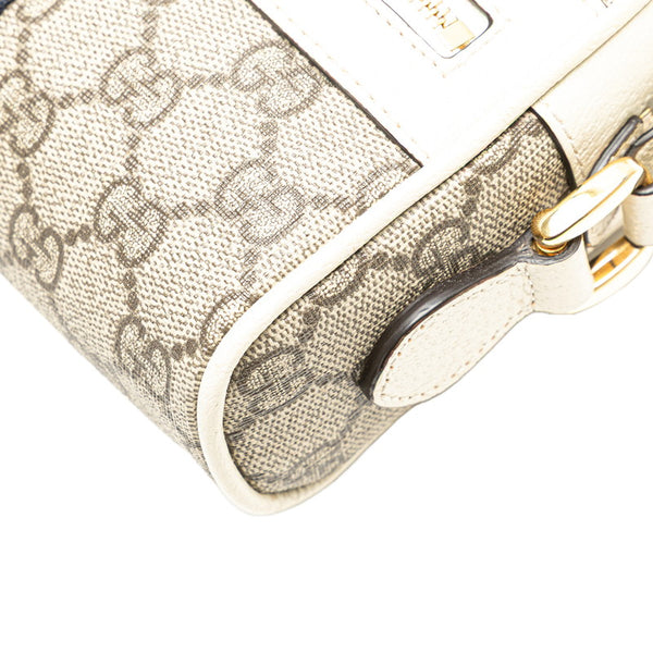 グッチ GGスプリーム オフディア ミニ ショルダーバッグ 517350 カーキ ホワイト PVC レザー レディース GUCCI 【中古】