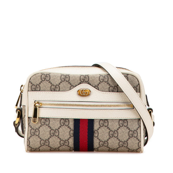 グッチ GGスプリーム オフディア ミニ ショルダーバッグ 517350 カーキ ホワイト PVC レザー レディース GUCCI 【中古】