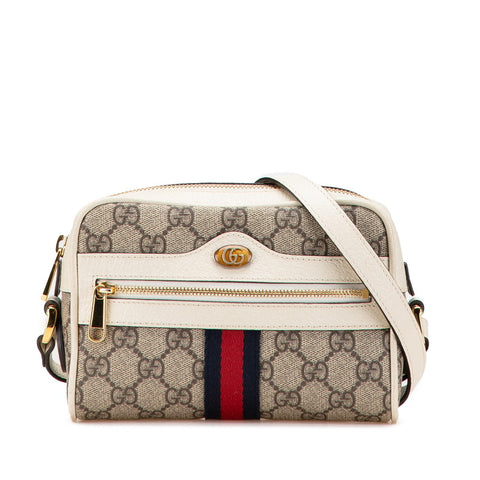 グッチ GGスプリーム オフディア ミニ ショルダーバッグ 517350 カーキ ホワイト PVC レザー レディース GUCCI 【中古】