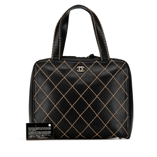 シャネル ワイルドステッチ ココマーク ハンドバッグ A14693 ブラック ラムスキン レディース CHANEL 【中古】