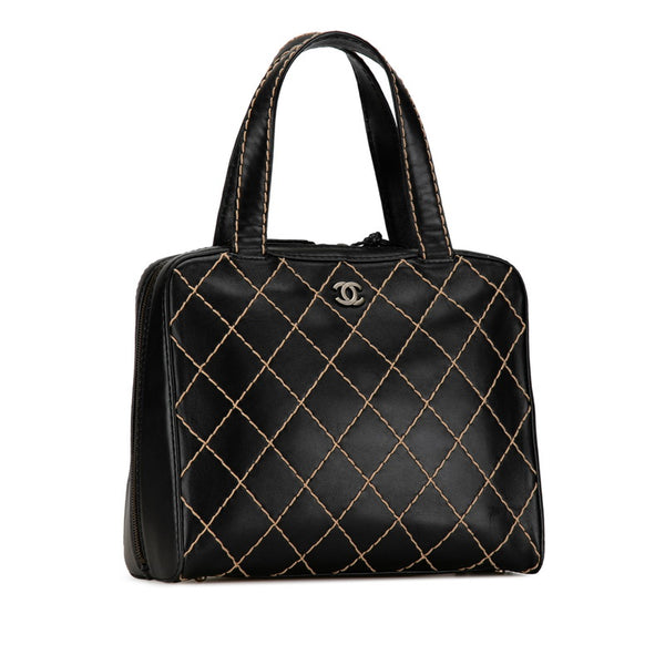 シャネル ワイルドステッチ ココマーク ハンドバッグ A14693 ブラック ラムスキン レディース CHANEL 【中古】