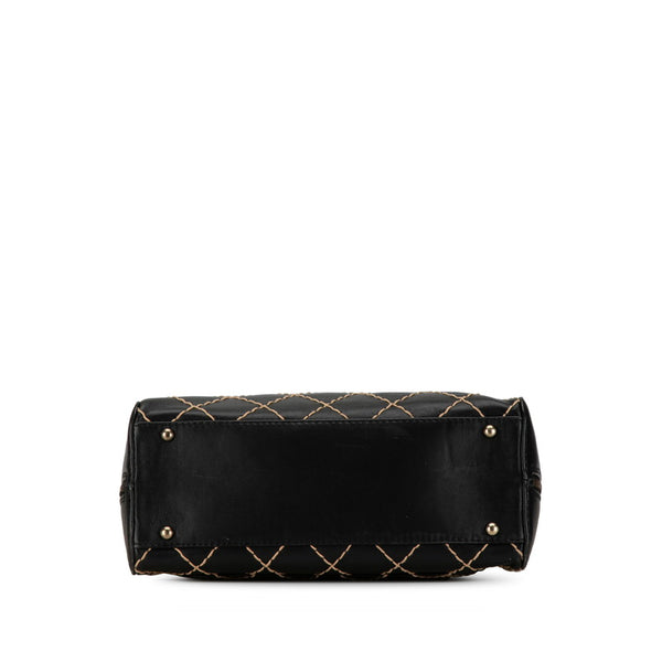 シャネル ワイルドステッチ ココマーク ハンドバッグ A14693 ブラック ラムスキン レディース CHANEL 【中古】