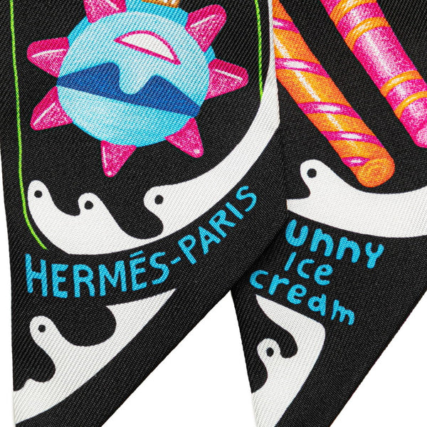 エルメス ツイリー Funny Ice Cream ファニー アイスクリーム スカーフ ブラック マルチカラー シルク レディース HERMES 【中古】