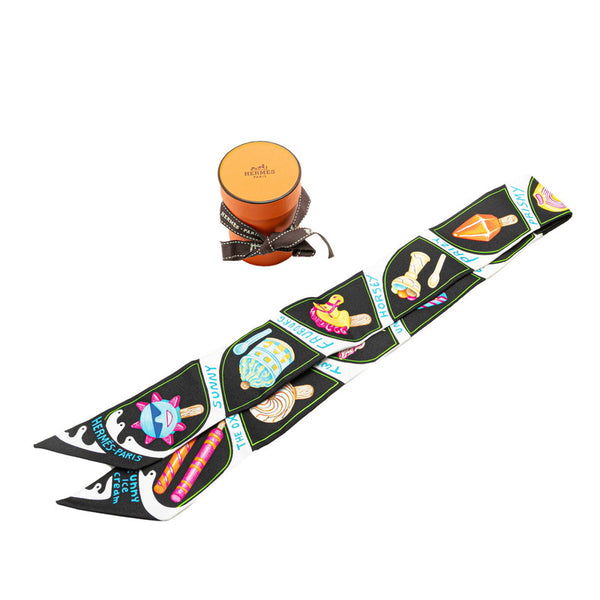 エルメス ツイリー Funny Ice Cream ファニー アイスクリーム スカーフ ブラック マルチカラー シルク レディース HERMES 【中古】