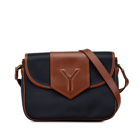 サンローラン Yライン 斜め掛け ショルダーバッグ ネイビー ブラウン ナイロン レザー レディース SAINT LAURENT 【中古】