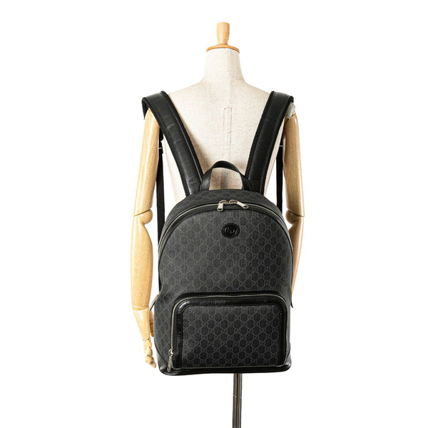 グッチ GGスプリーム リュック バックパック 704017 ブラック PVC レザー メンズ GUCCI 【中古】