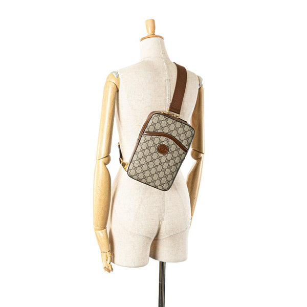 グッチ GGスプリーム インターロッキングG ショルダーバッグ ボディバッグ 696016 ベージュ ブラウン PVC レザー レディース GUCCI 【中古】