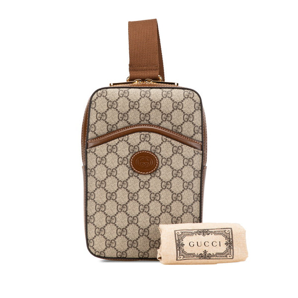 グッチ GGスプリーム インターロッキングG ショルダーバッグ ボディバッグ 696016 ベージュ ブラウン PVC レザー レディース GUCCI 【中古】