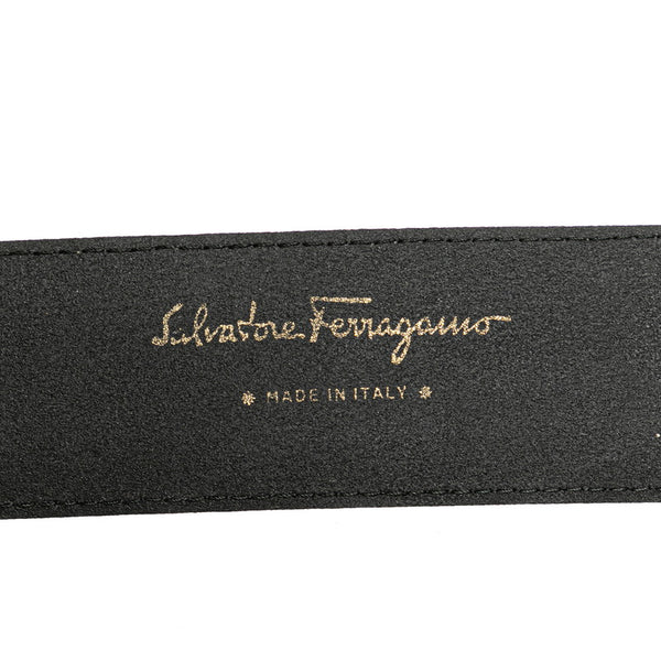 サルヴァトーレフェラガモ ヴァラ ベルト ブラック ゴールド スウェード レディース Salvatore Ferragamo 【中古】