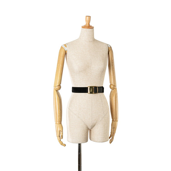 サルヴァトーレフェラガモ ヴァラ ベルト ブラック ゴールド スウェード レディース Salvatore Ferragamo 【中古】