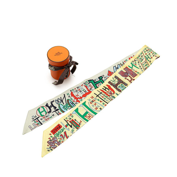エルメス ツイリー 1001H Hロゴ 千と一のH スカーフ イエロー マルチカラー シルク レディース HERMES 【中古】