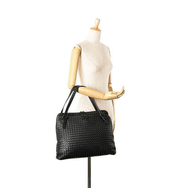 ボッテガヴェネタ イントレチャート ハンドバッグ ビジネスバッグ ブラック レザー メンズ BOTTEGAVENETA 【中古】